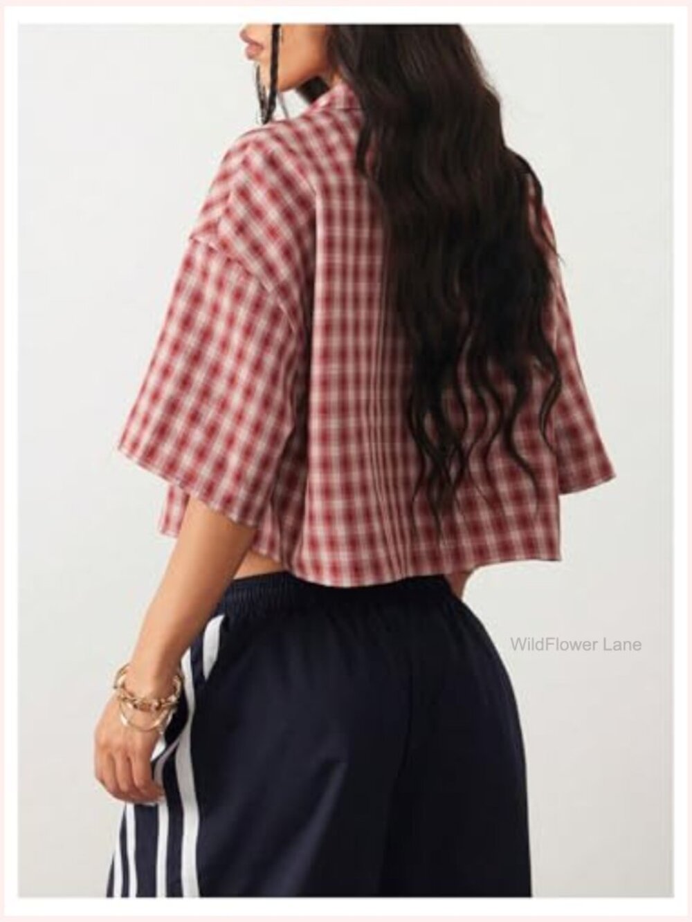Vintage Plaid Button Down Crop Blouse Short Sleeve Preppy Top - Picture 2 of 6